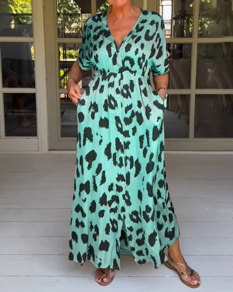 Kawtar | Vestido Largo Con Estampado De Leopardo Y Escote en V