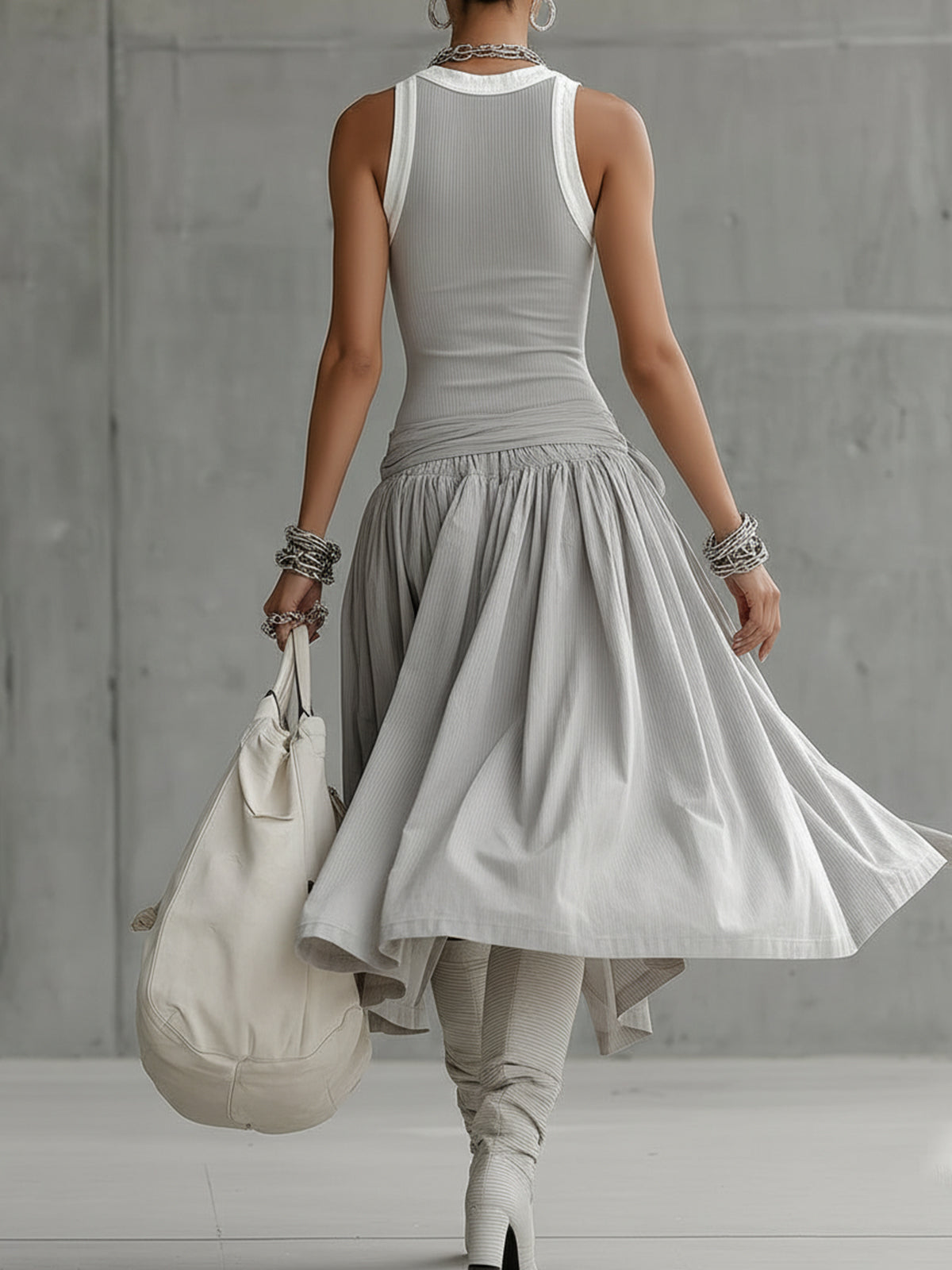 Chotika | Vestido MIDI Sin Mangas De Punto Acanalado, Gris