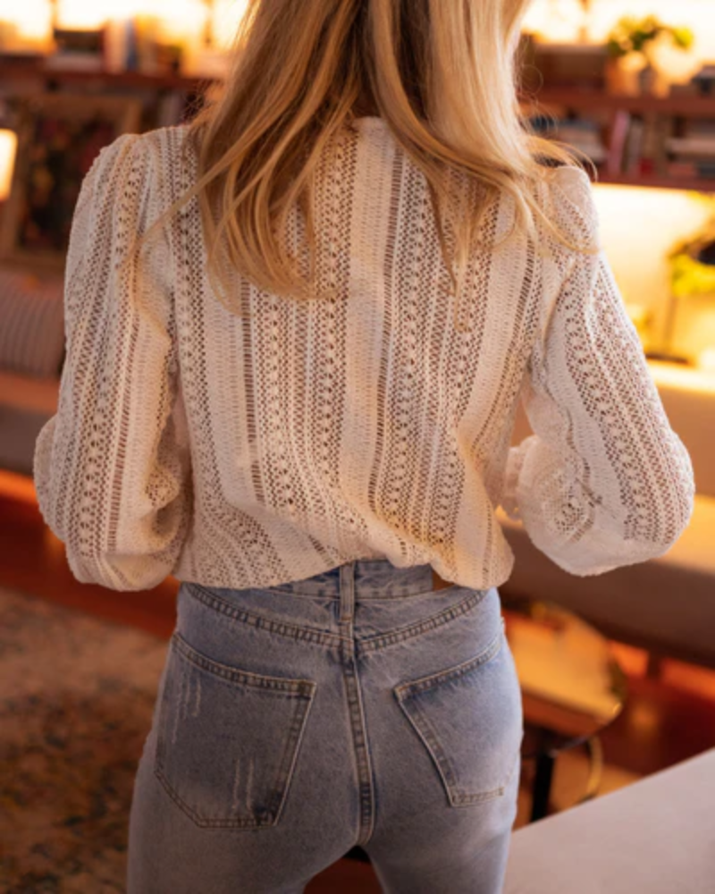 Jefferia | Blusa De Manga Larga Con Cuello en V De Punto De Encaje