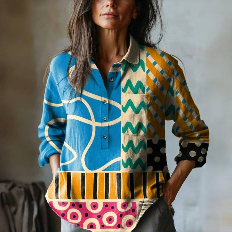Velia | Blusa Estampado Geométrico Manga Larga