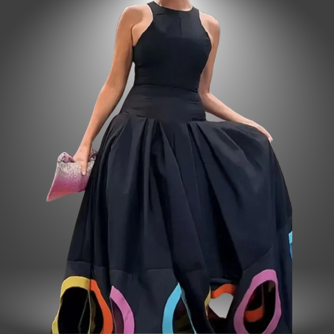 Luna | Vestido largo Sin Mangas Estampado Artístico