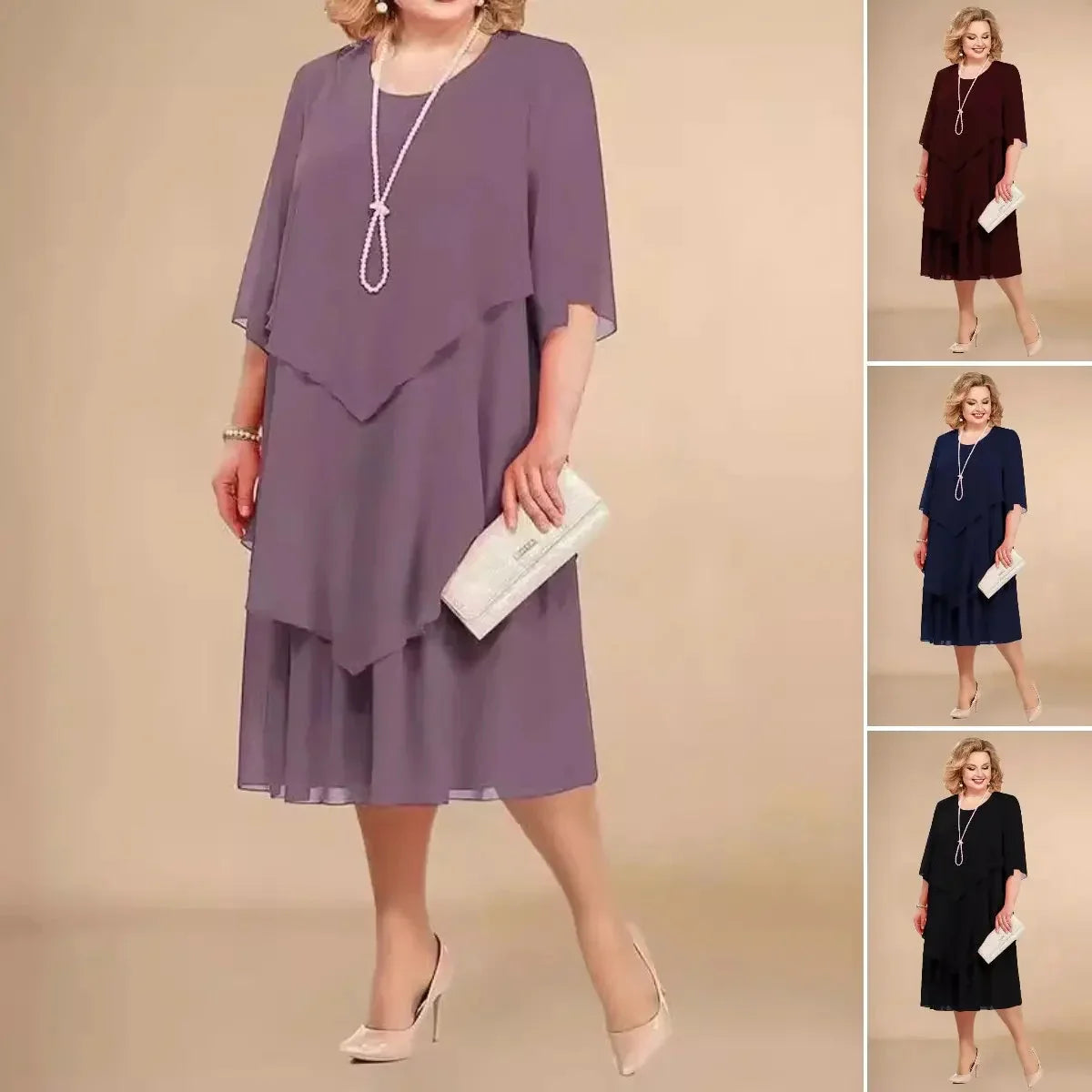 Enedina | Vestido Midi de Chifón con Capas