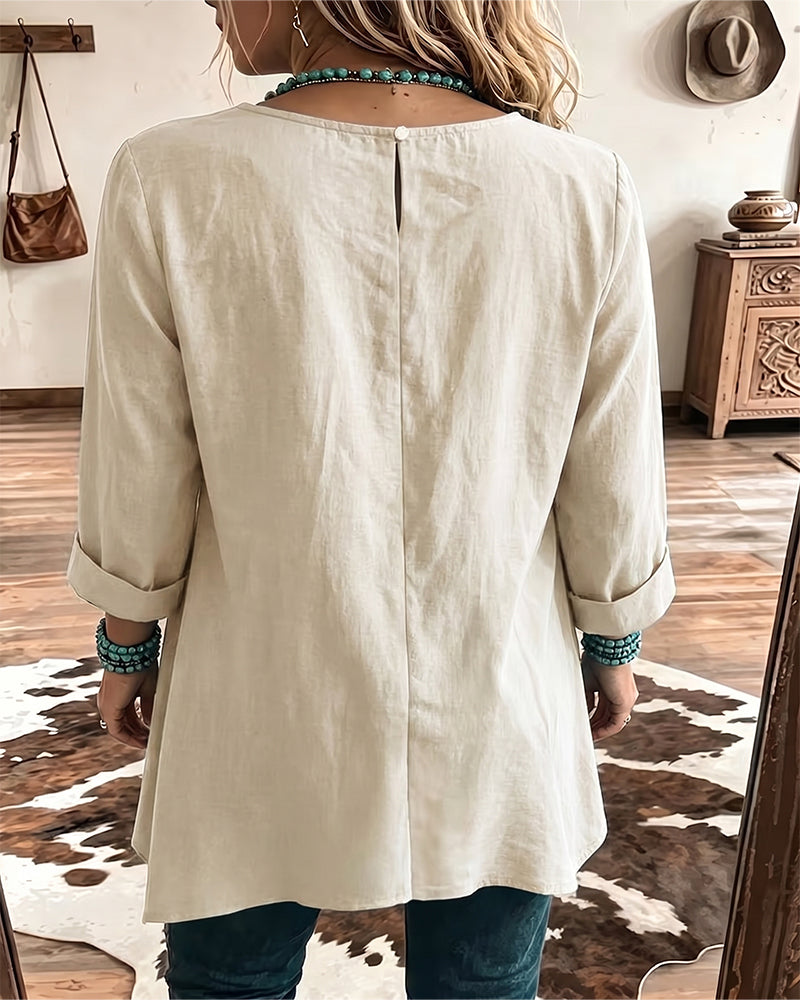 Taireen | Blusa Túnica Con Cuello Redondo Plisado