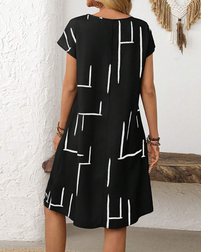 Ainee | Vestido Estampado Cuello Redondo Manga Corta