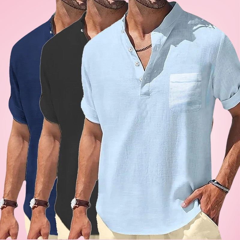 Nestor | Camisa Henley De Manga Corta Con Bolsillo Para Hombre