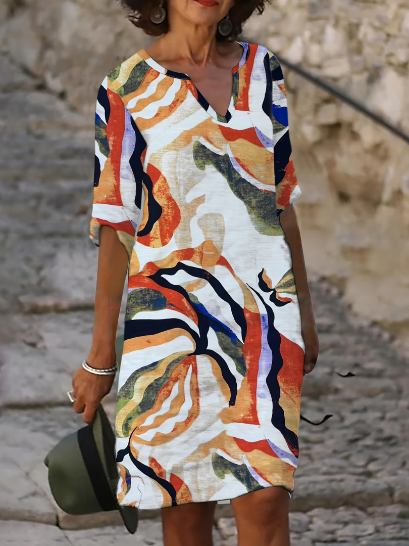 Evgeniya | Vestido Estampado Abstracto Con Cuello en V