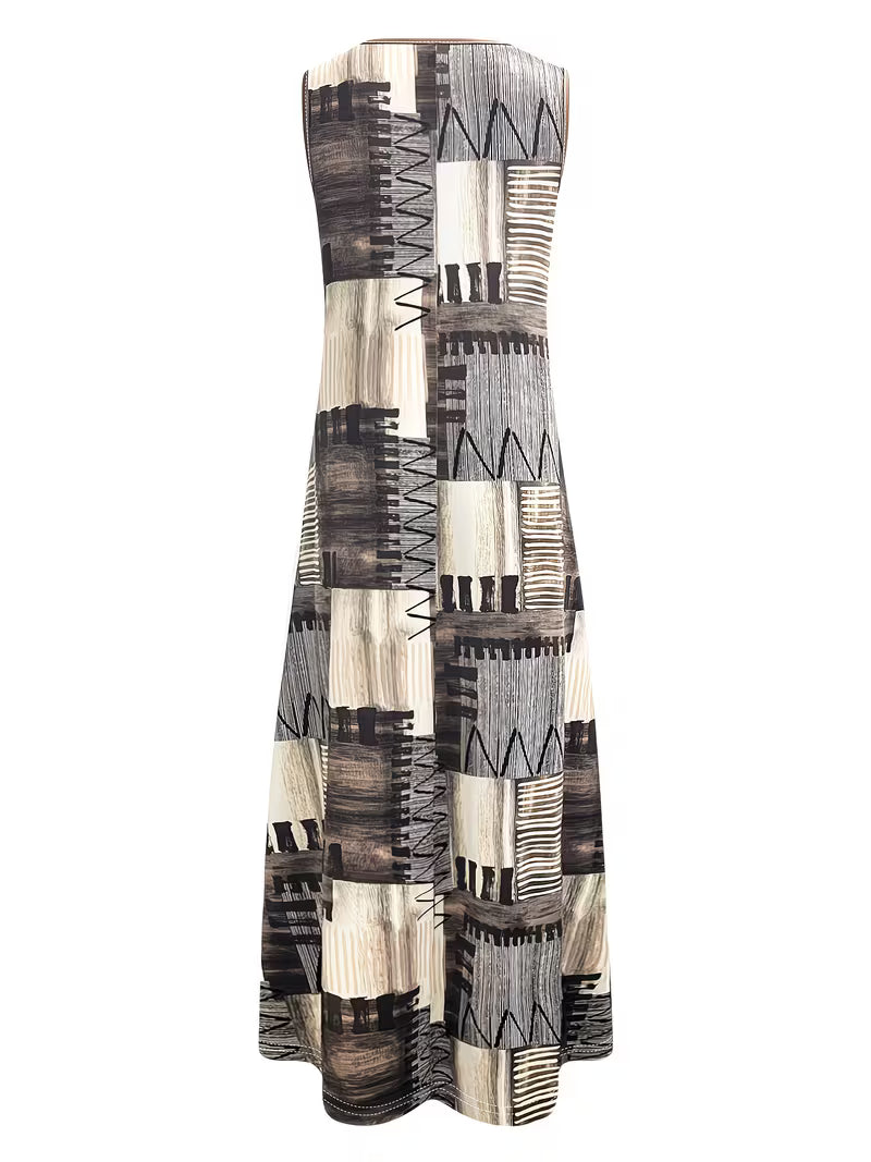 Brigitten | Vestido Largo sin Mangas con Estampado Abstracto