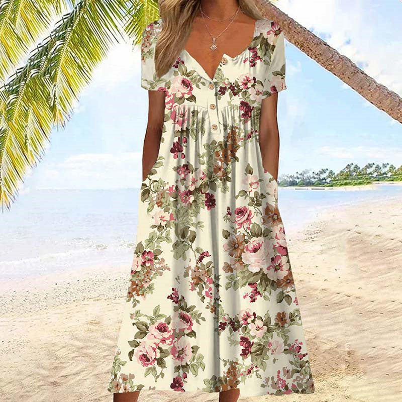 Aliyeen | Vestido Floral Midi Manga Corta
