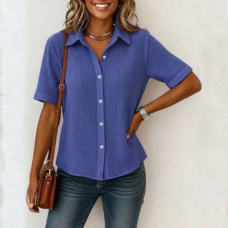 Selime | Blusa De Manga Corta Con Cuello Y Cierre Frontal De Botones