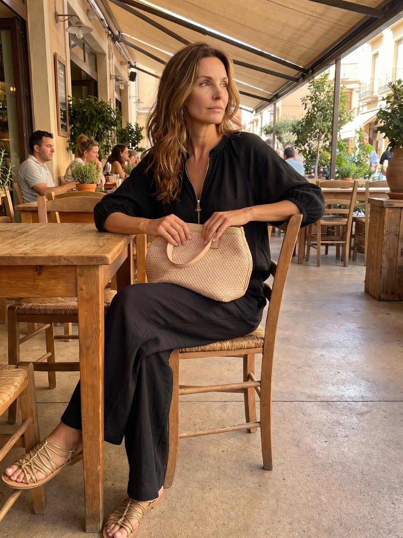 Sharina | Conjunto Blusa Cremallera Pantalón Ancho
