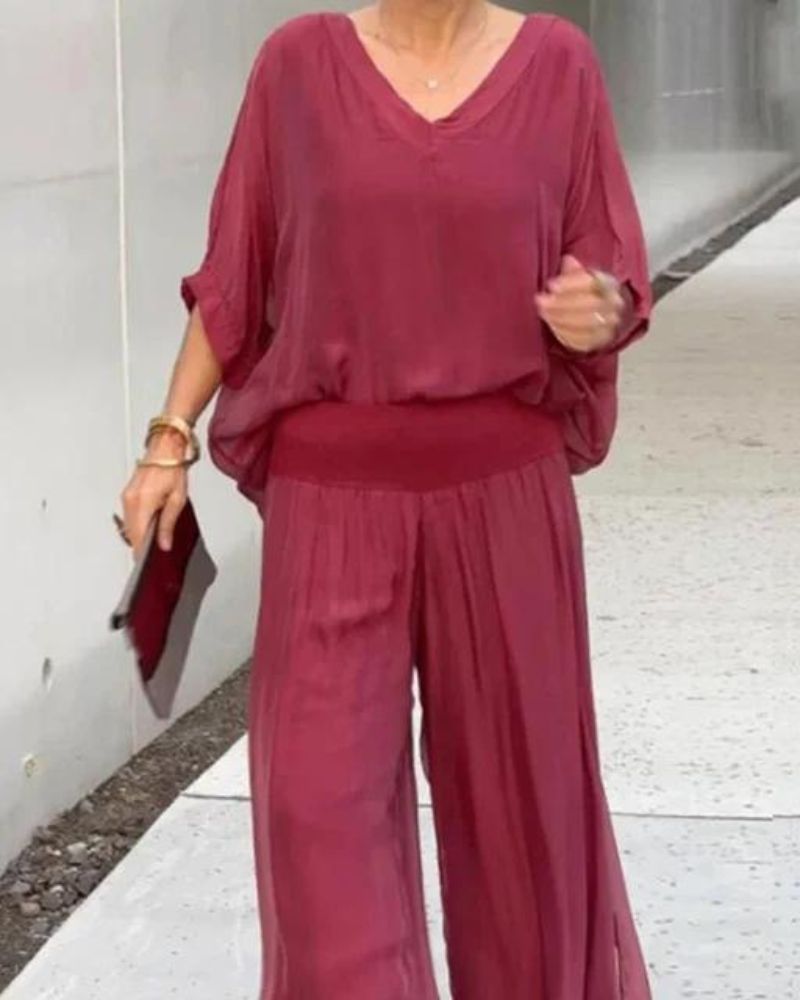 Anfisa | Conjunto De Dos Piezas De Estilo Informal Con Pantalones De Pierna Ancha