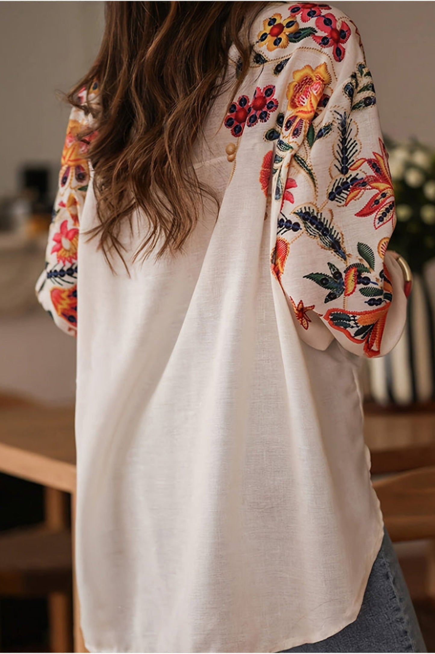 Mariluna | Camisa Floral Manga Larga Con Botones
