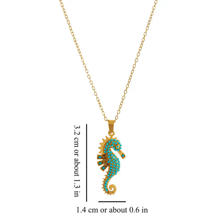 Inez | Collar Con Cadena Y Colgante De Caballito De Mar Turquesa