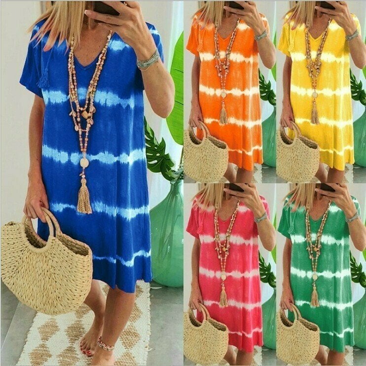 Karlaa | Vestido De Manga Corta Con Cuello en V Y Efecto Tie-dye