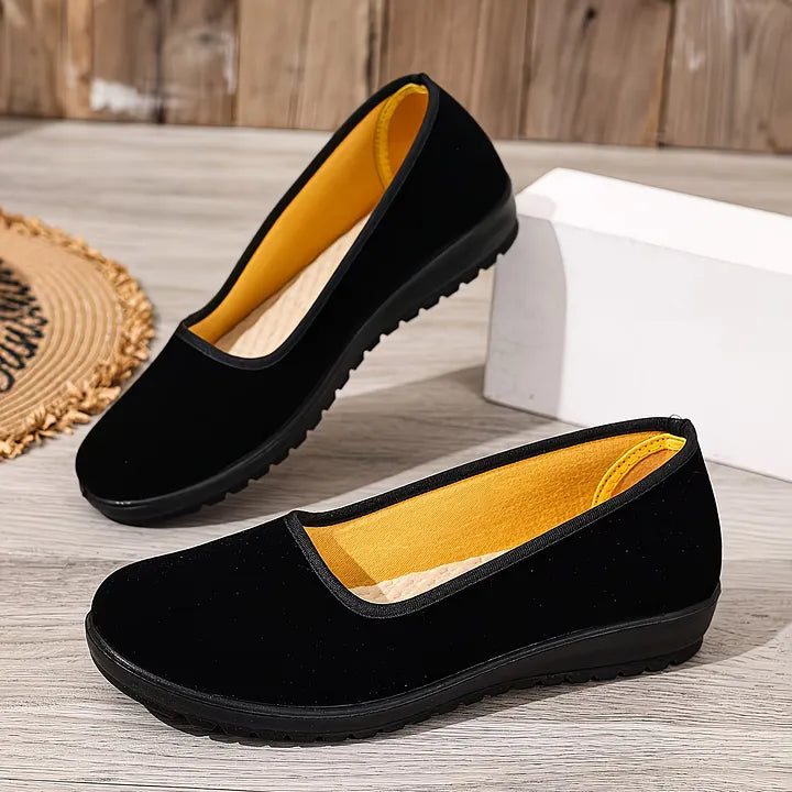 Sumaiya | Zapatos Planos Sin Cordones Negros De Punta Redondeada