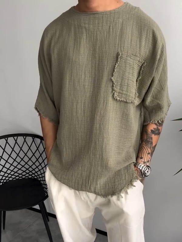 Davis - Camiseta de Manga Corta Con Bolsillo y Textura
