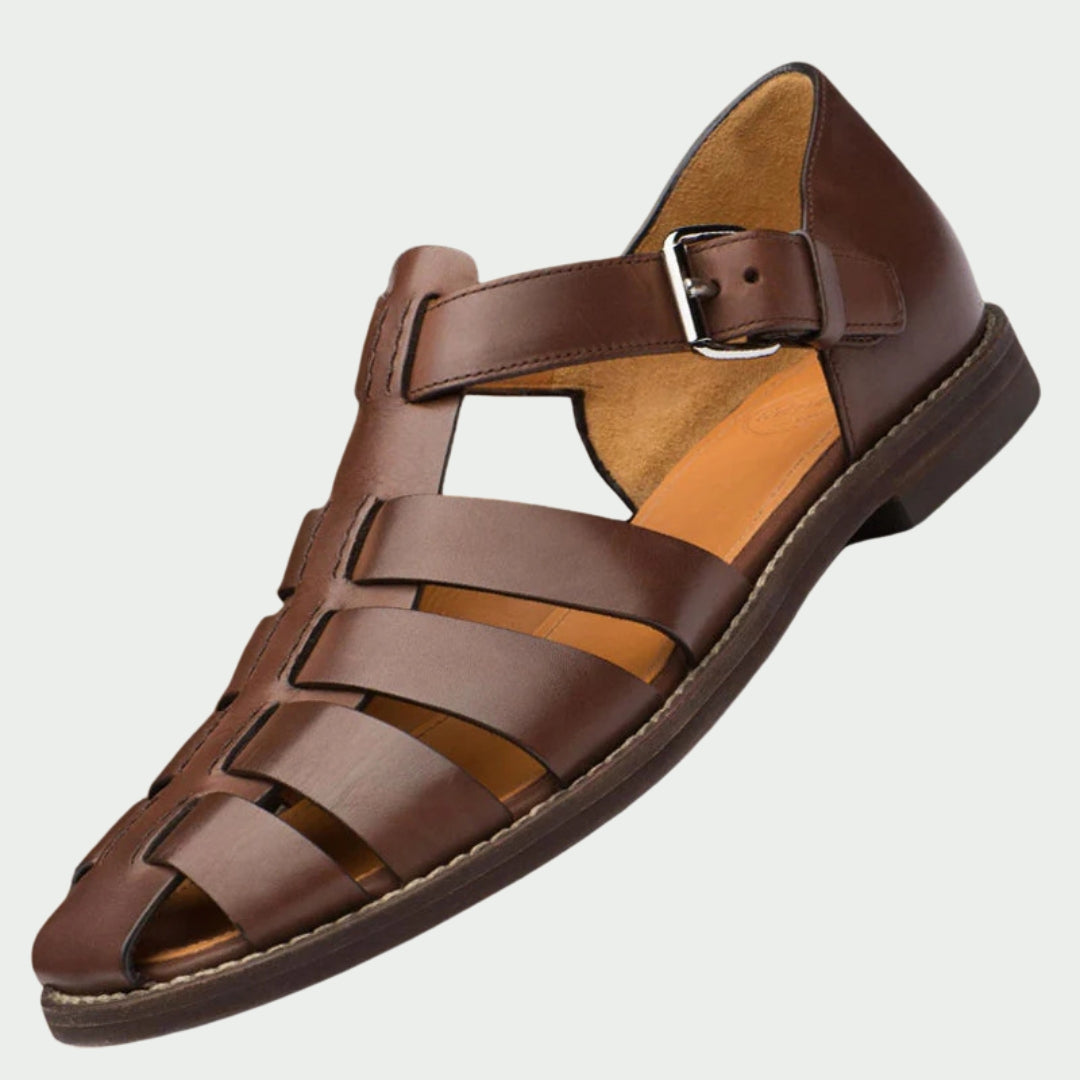Romano - Sandalias de Cuero con Tiras y Puntera Cerrada con Hebilla Ajustable