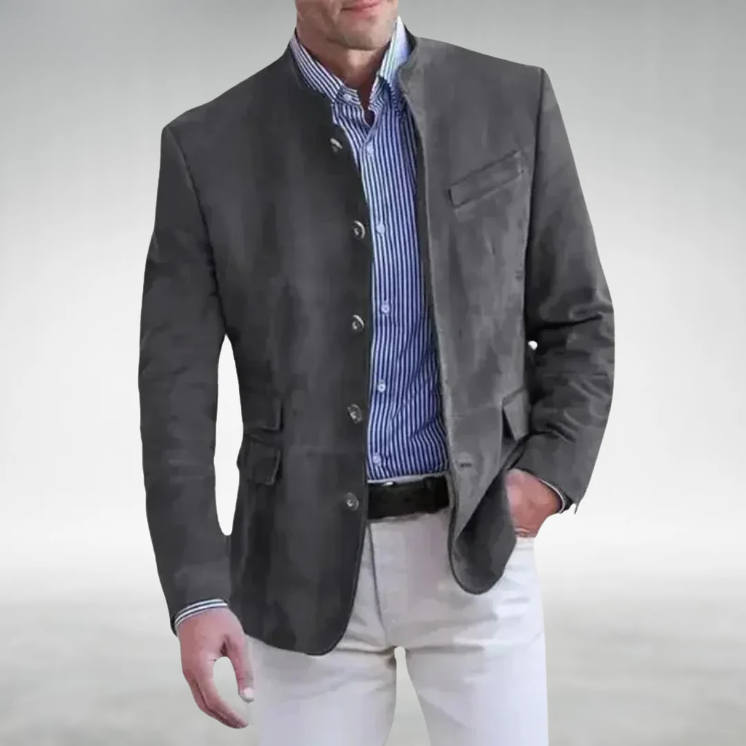 Emmanuel - Chaqueta Con Cuello Alto y Botones en la Parte Delantera Estilo Ante