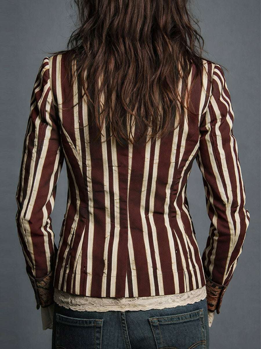 Shalisa - Blazer Bohemio a Rayas de Corte Entallado