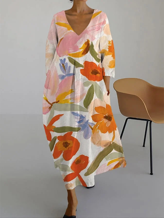 Lucasta - Vestido MIDI Holgado Con Estampado Floral Y Mangas Cortas