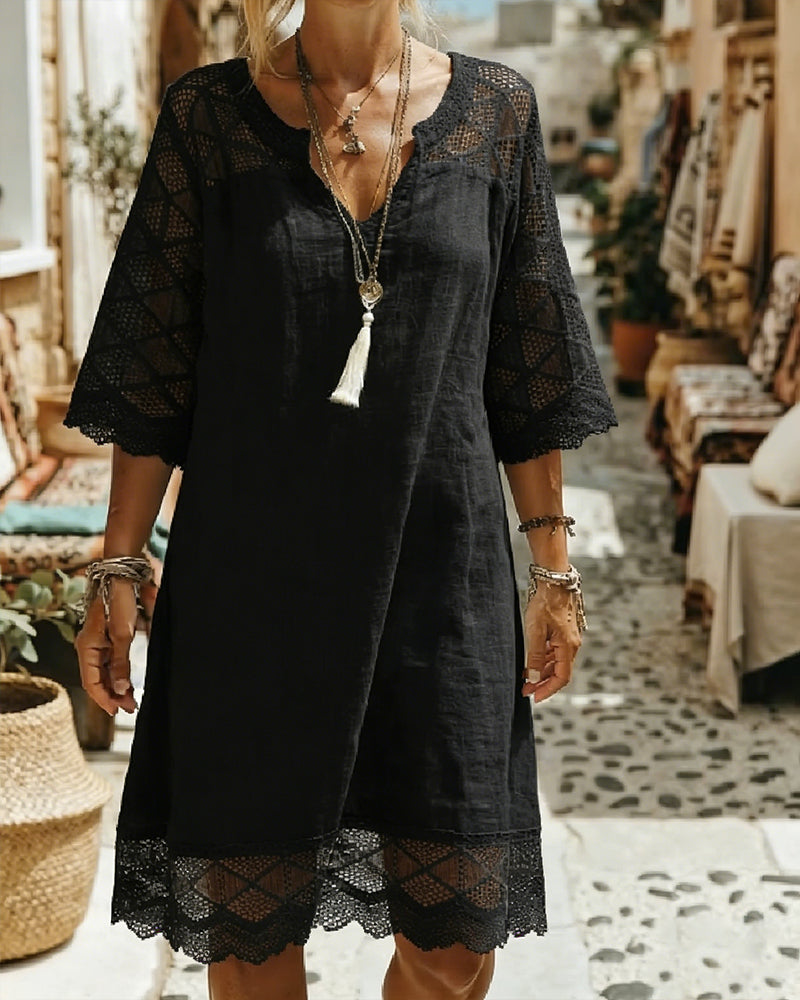 Kilina | Vestido Midi con Escote en V y Encaje