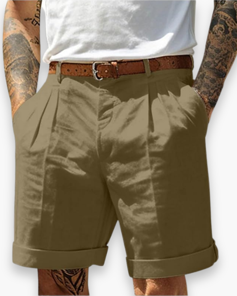 Javaid | Pantalones Cortos Informales De Hombre Con Pliegues Y Bajo Enrollado