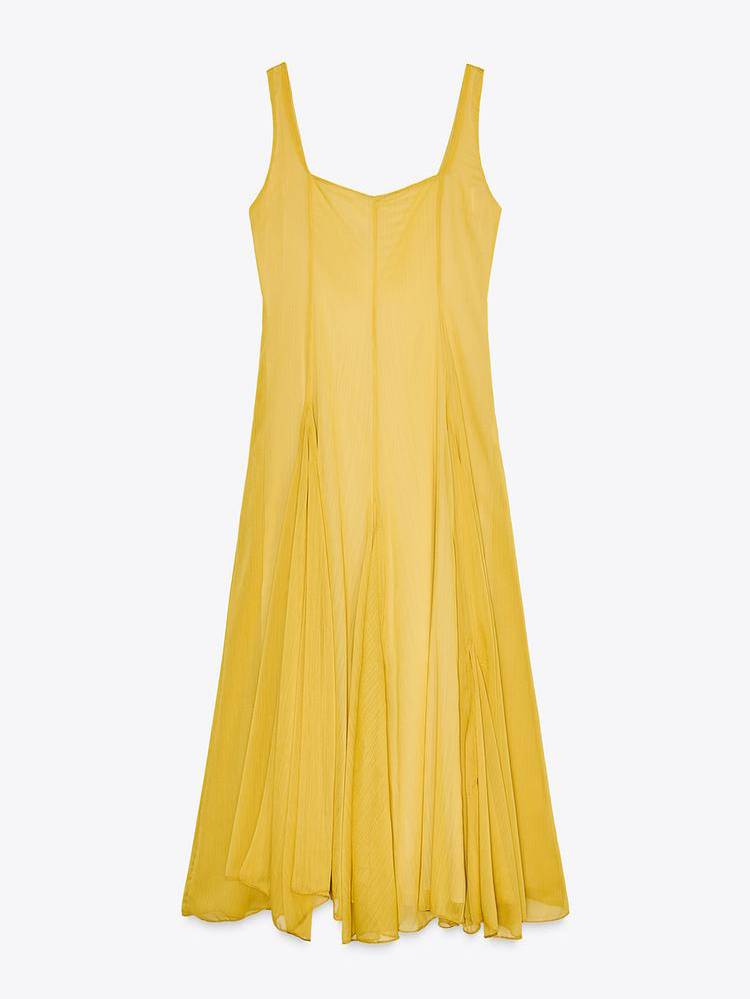 Solmaz | Vestido Largo Amarillo Con Escote Cuadrado y Tirantes