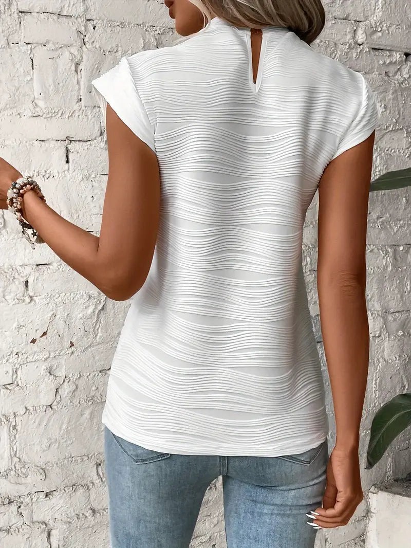 Carolyn - Top de Cuello Alto y Mangas Casquillo Con Textura