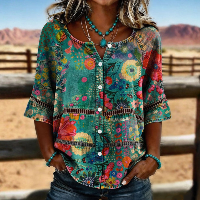 Lenny | Blusa con Estampado Floral y Cierre Frontal con Botones