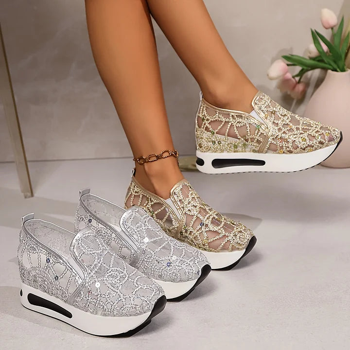 Heleen - Zapatillas Con Cuña de Plataforma y Lentejuelas sin Cordones