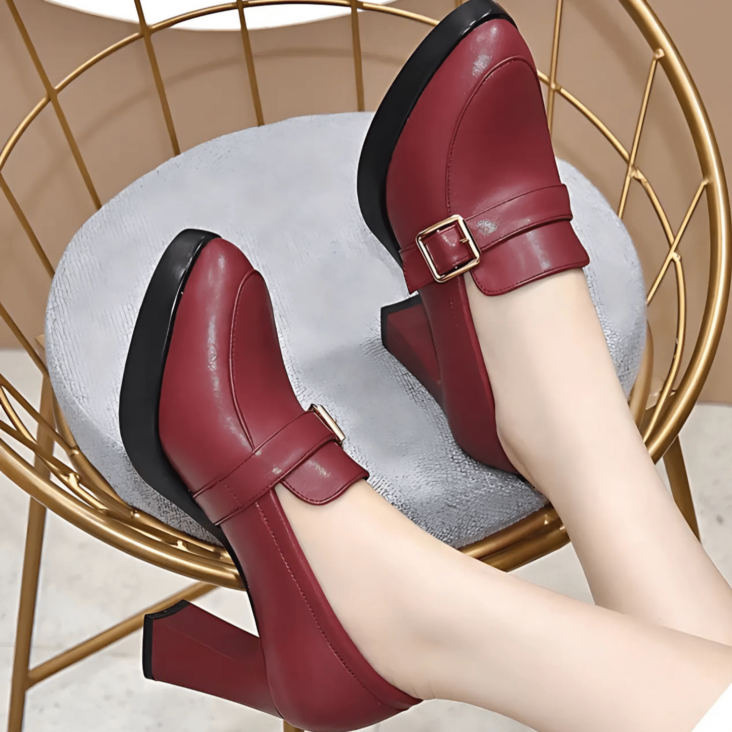 Lueena | Zapatos de Salón de Punta Redonda y Tacón Grueso