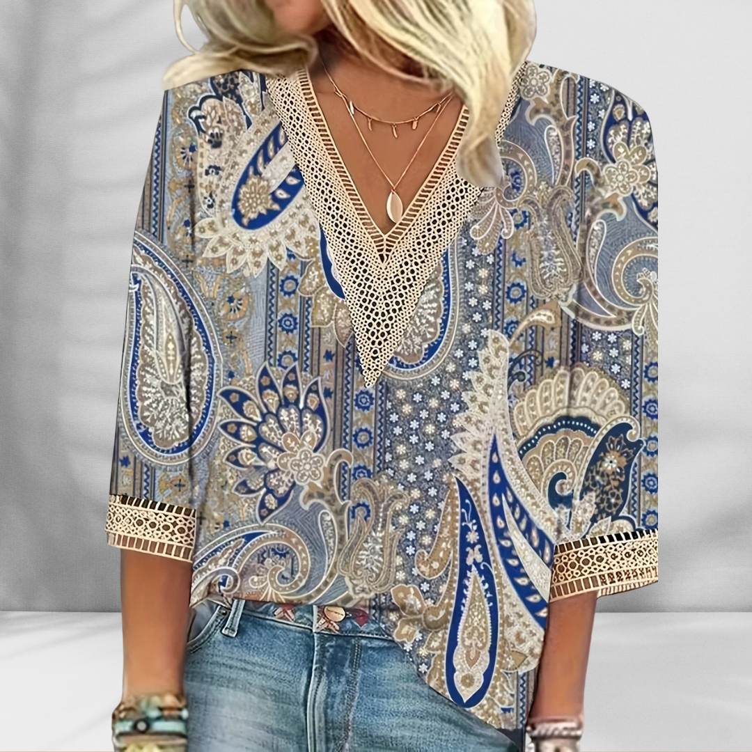 Maricela | Blusa Bohemia Estampada Con Escote en V