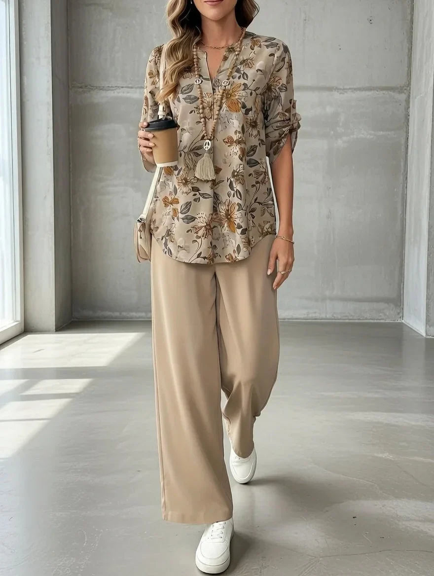 Kresimira | Conjunto Floral Blusa y Pantalón Suelto