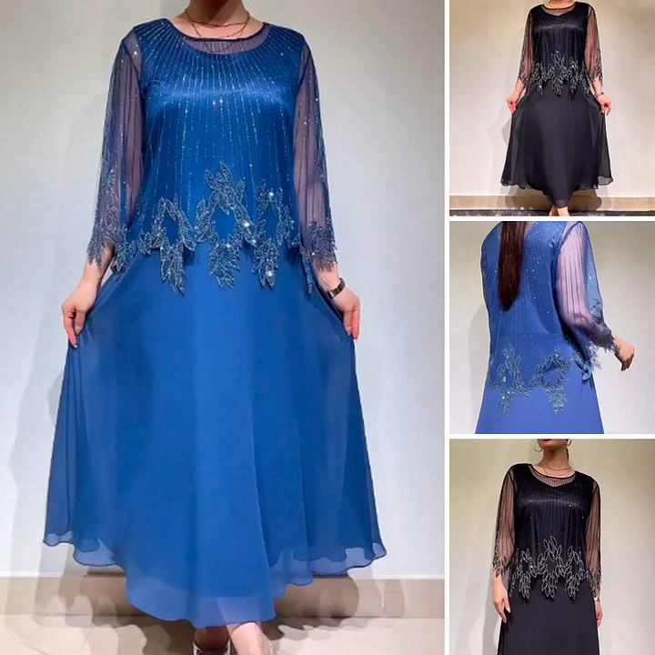 Eiriana | Vestido Midi Bordado Manga Transparente