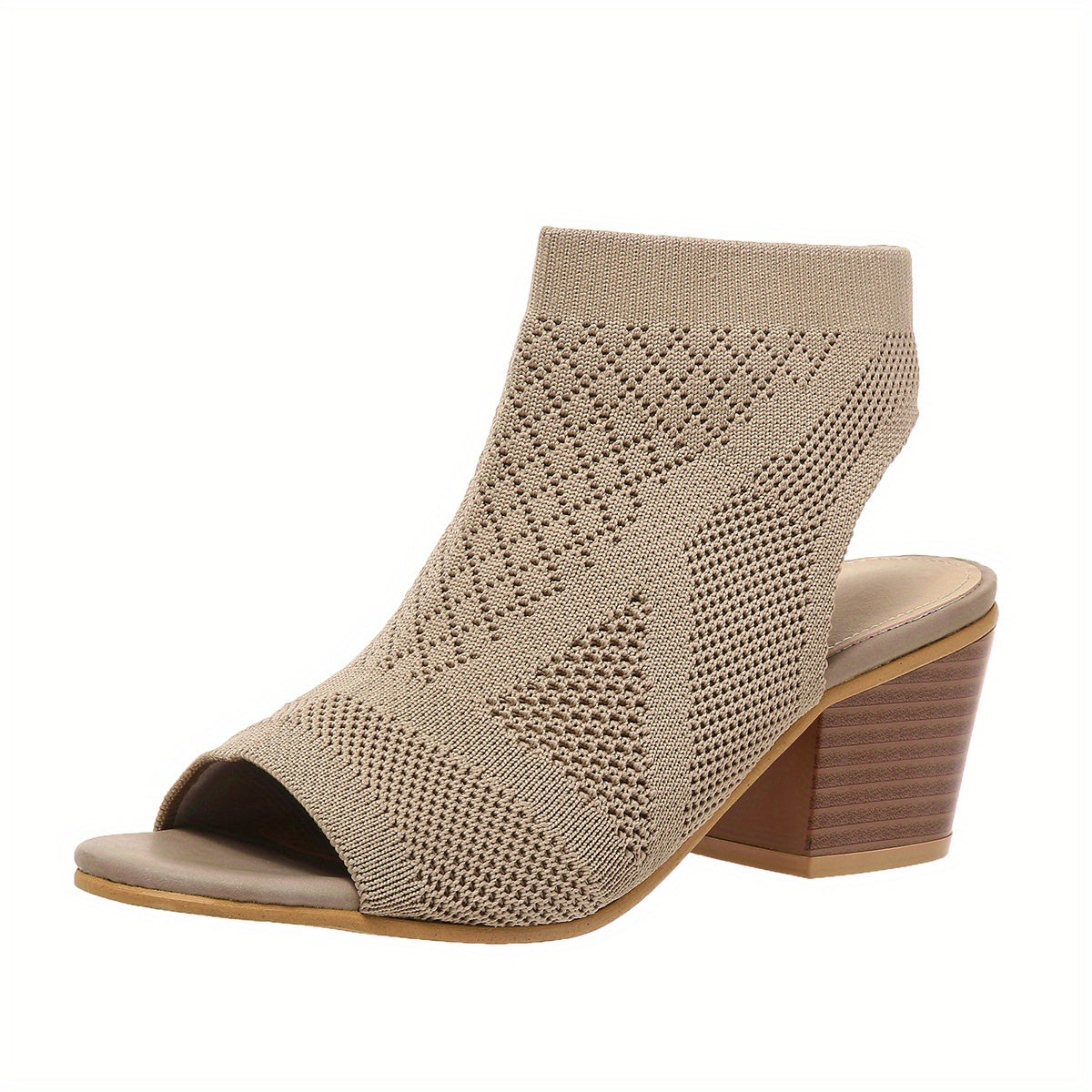 Velina | Sandalias de Talón Grueso de Punto Con Puntera Abierta