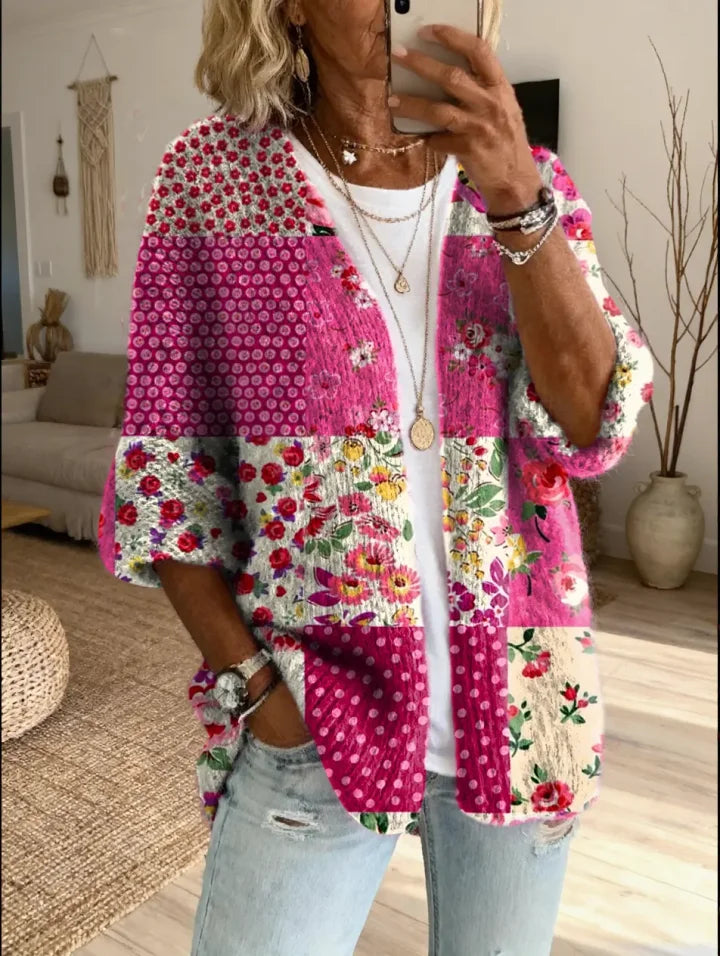 Stevena | Cárdigan De Mujer Con Diseño Floral en Patchwork Y Abertura Frontal