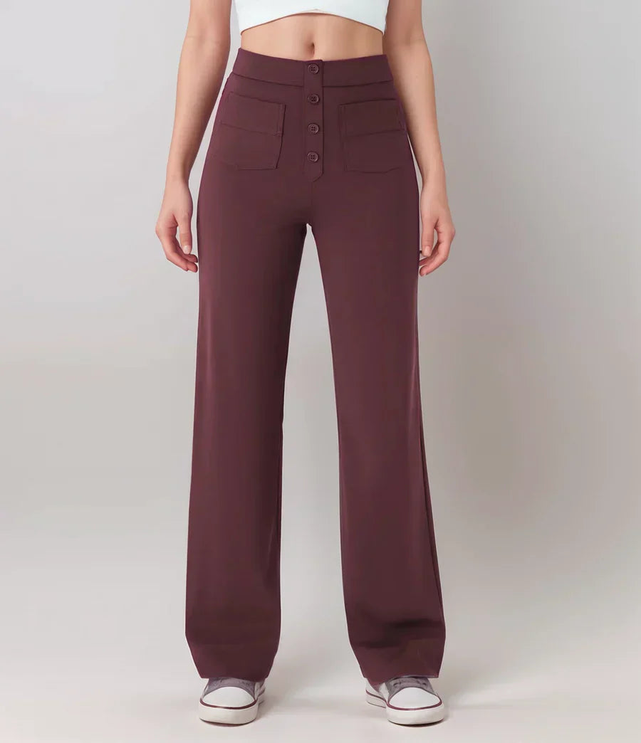 Elkee | Pantalones De Cintura Alta Pierna Ancha
