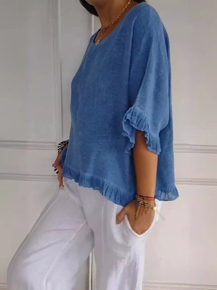 Pierrette | Blusa Con Volantes en El Bajo Y Mangas Dolman