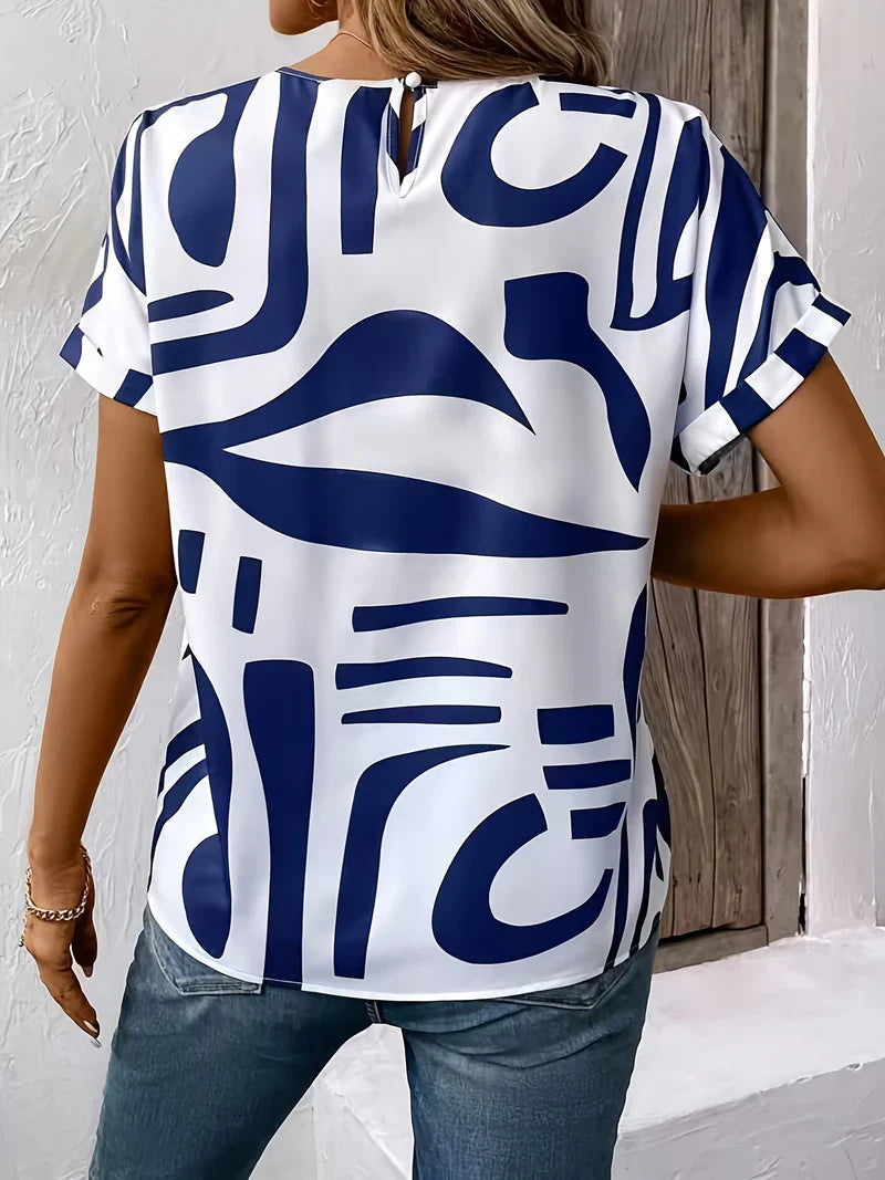 Jacinda | Blusa de Manga Corta con Estampado Abstracto
