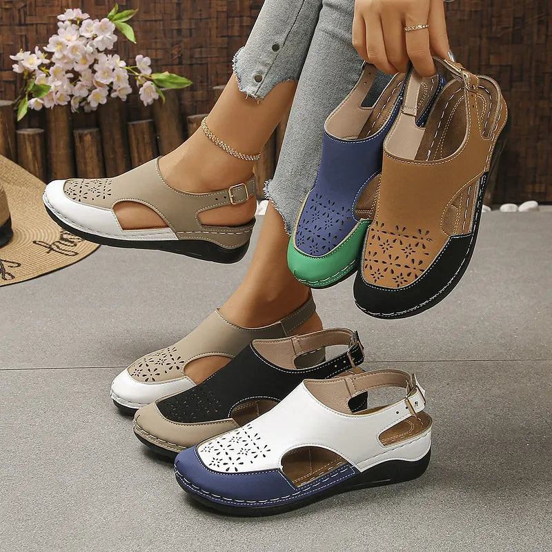 Anesa | Sandalias Cómodas Con Cuña Talón Abierto y Aberturas