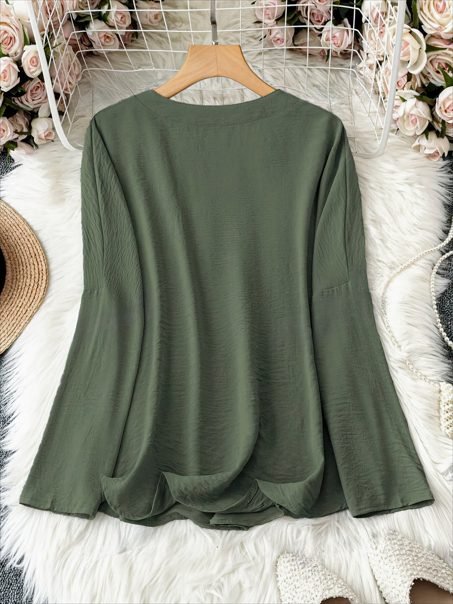 Shawna | Blusa Holgada de Manga Larga Cuello V
