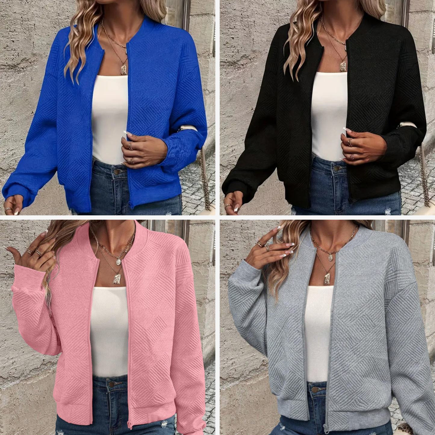 Juanita | Chaqueta De Manga Larga Con Cremallera Frontal Y Textura