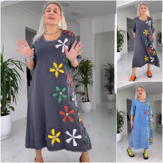 Jiella | Vestido Midi Floral de Cuello Redondo