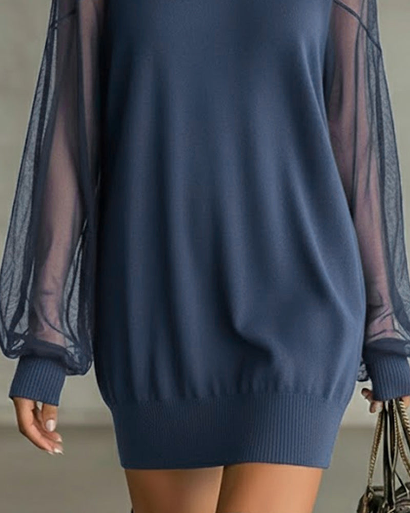 Yenaya | Vestido Mini de Punto Con Mangas Farol Transparentes