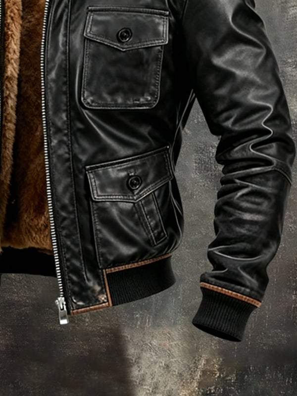Crowley – Chaqueta Negra Con Cremallera y Forro de Piel