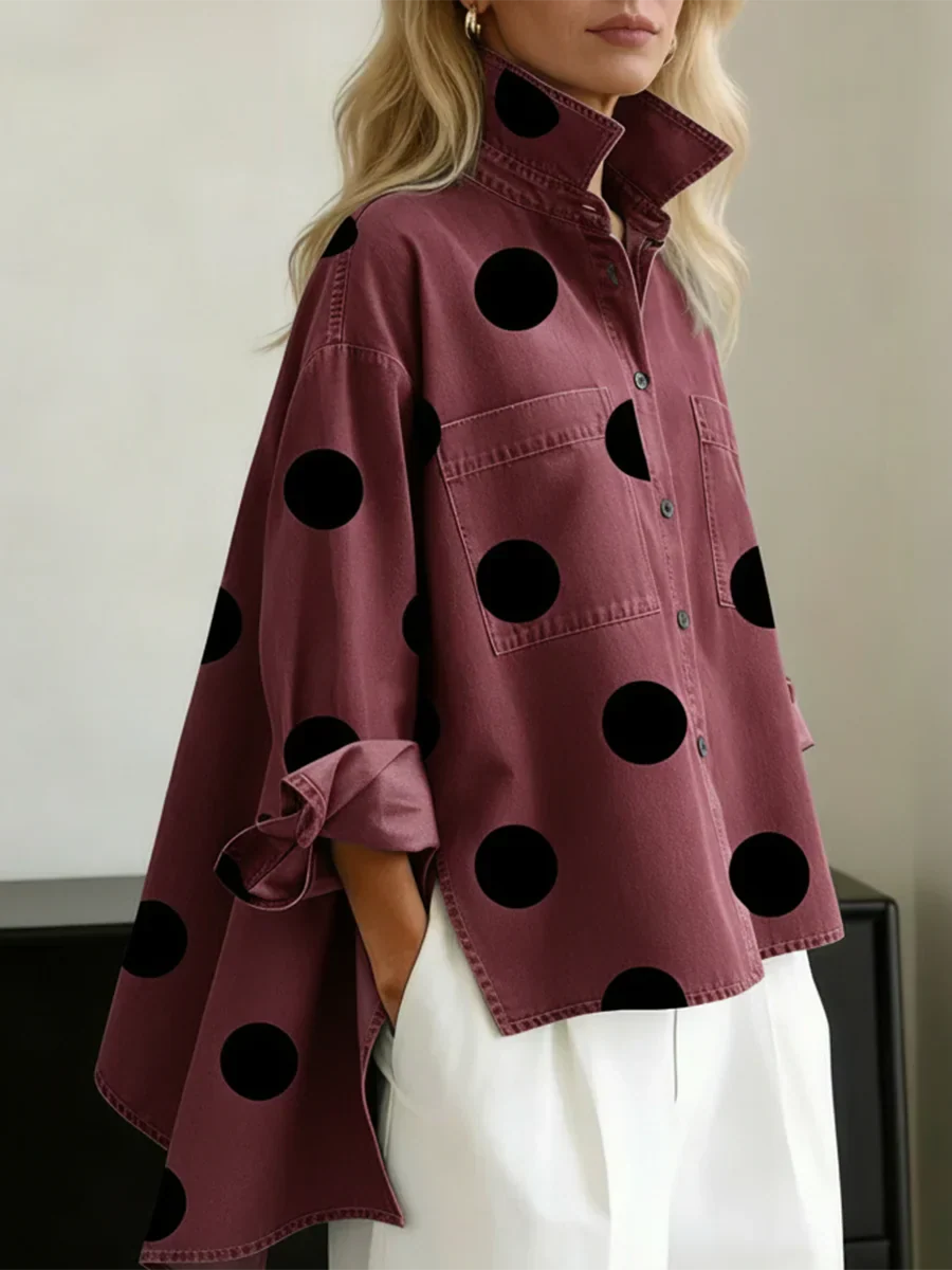 Ranulya - Top Elegante Con Estampado Artístico de Lunares