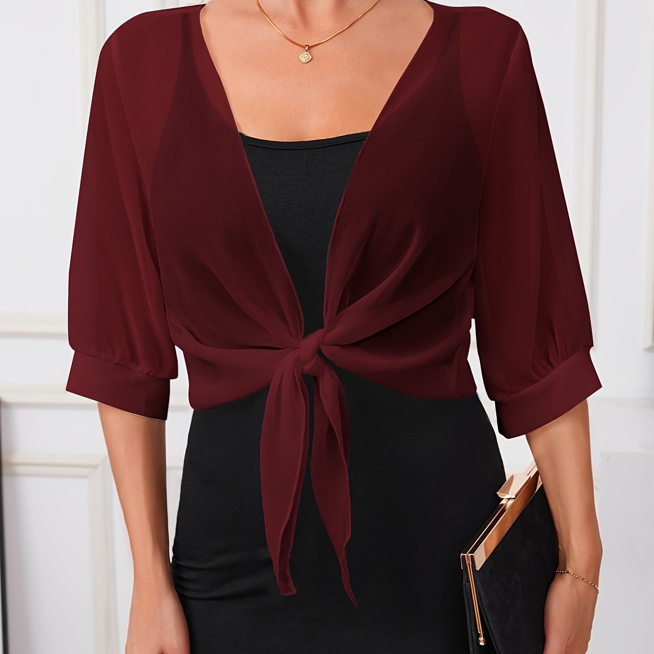 Juzel | Bolero Transparente Con Cuello en V Y Lazo Delantero