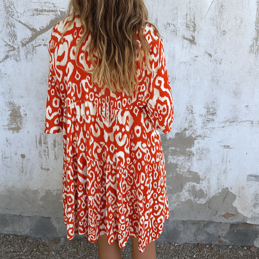 Shaffer | Vestido MIDI Con Cuello en V Y Corte Fruncido Estampado