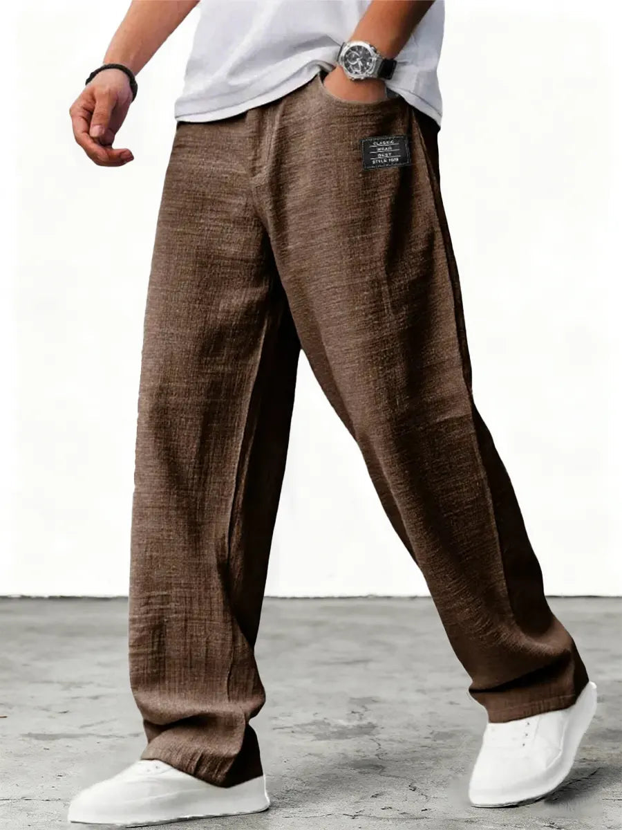 Lushan - Pantalones Sueltos Rectos Con Cintura Elástica
