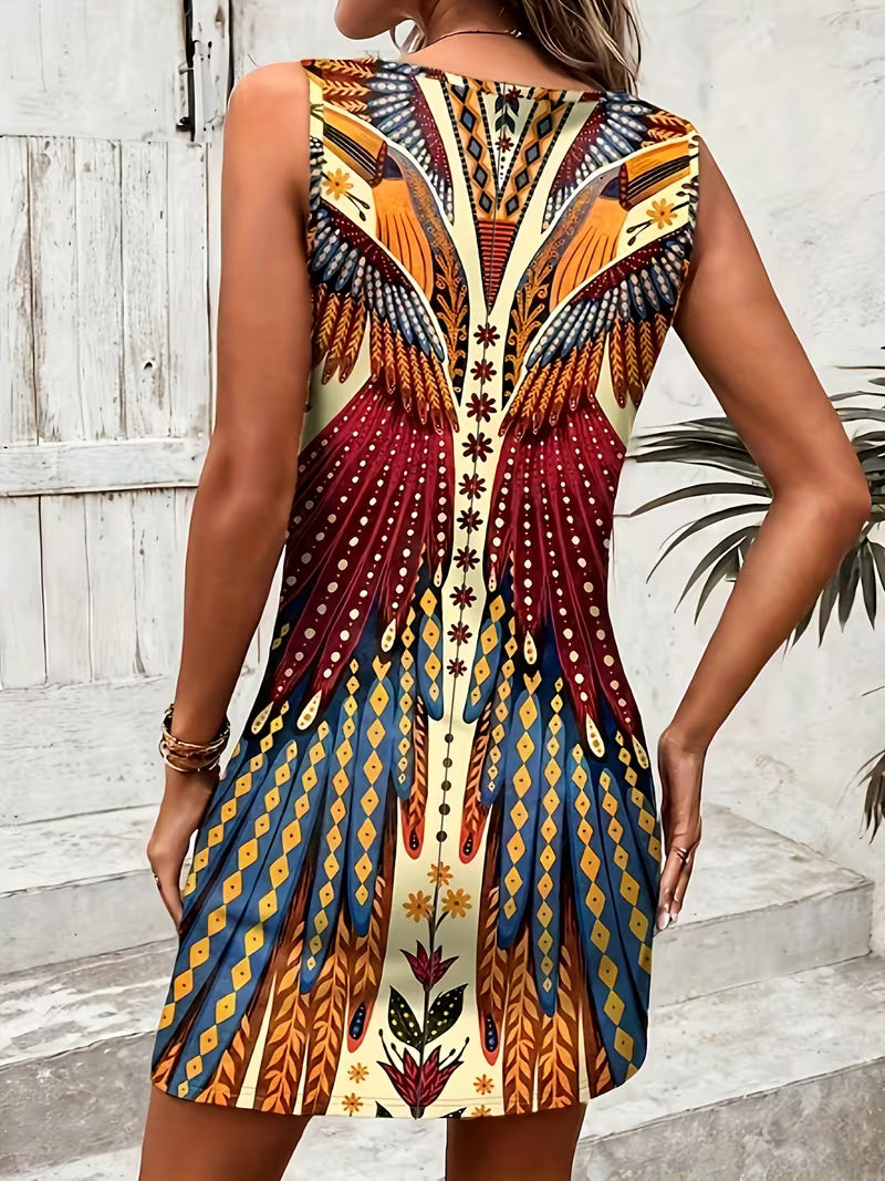 Sajila | Vestido Mini Sin Mangas Con Estampado Y Cuello Redondeado